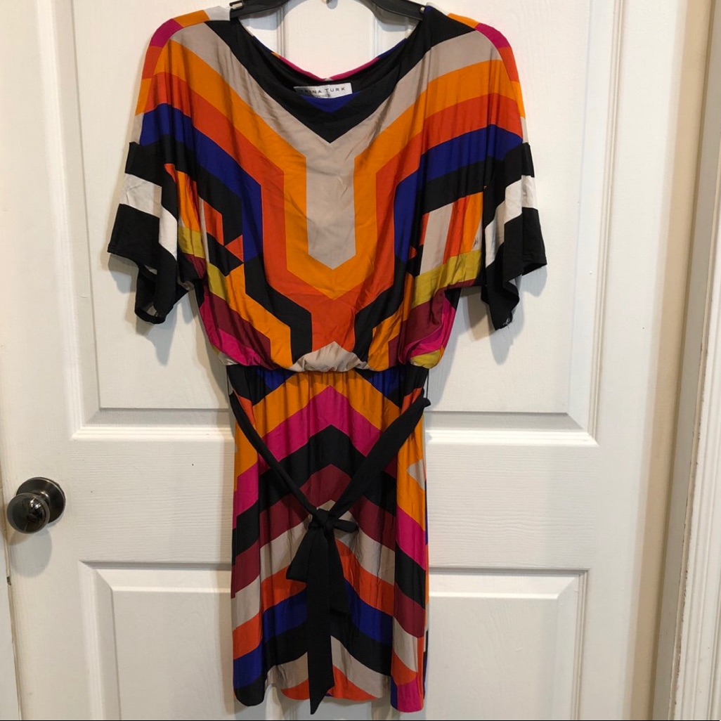 Nwot-Trina Turk Multicolored Chevron Dress Sz4